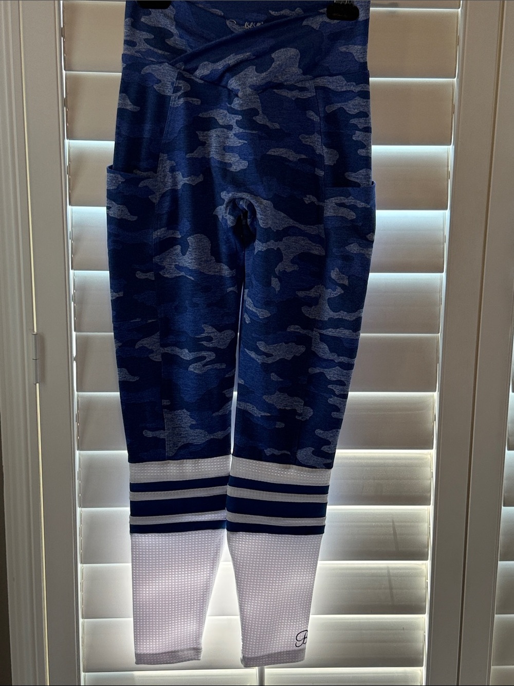 Bombshell Sportswear Navy Blue Camo Leggings with White Ankle Panels